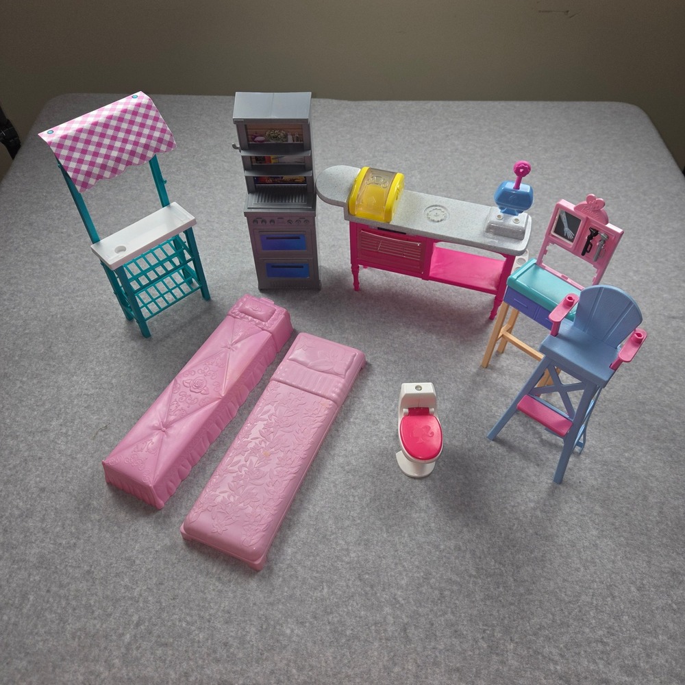 Mattel Barbie Furniture Accessories Lot Kitchen Stove Beds High Chair Toilet